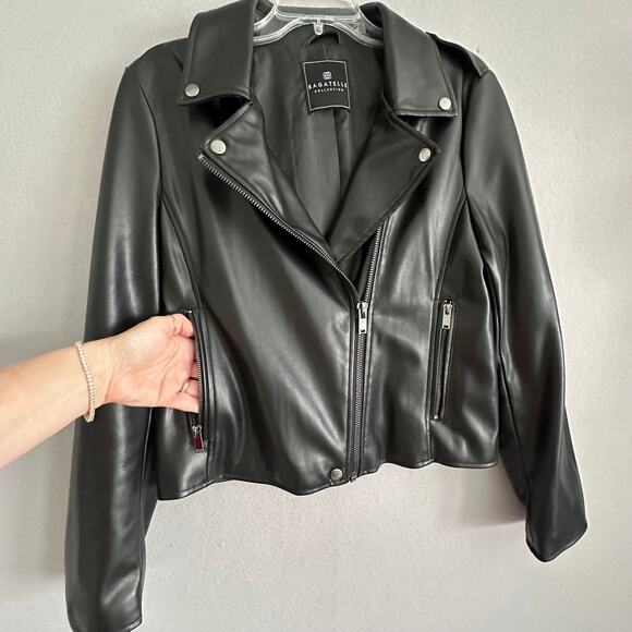 Bagatelle Black Faux Leather Moto Jacket Women's Large - Picture 3 of 15